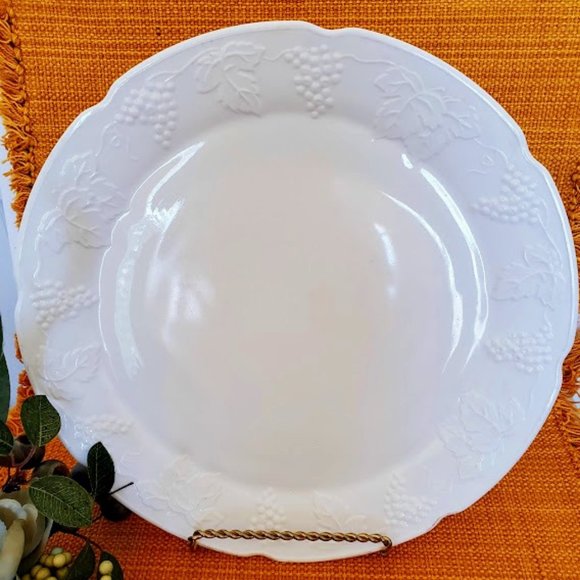 Indiana Colony Glass Other - TWO 1960s Vintage Milk Glass PLATTERS with Grapes and Vines.